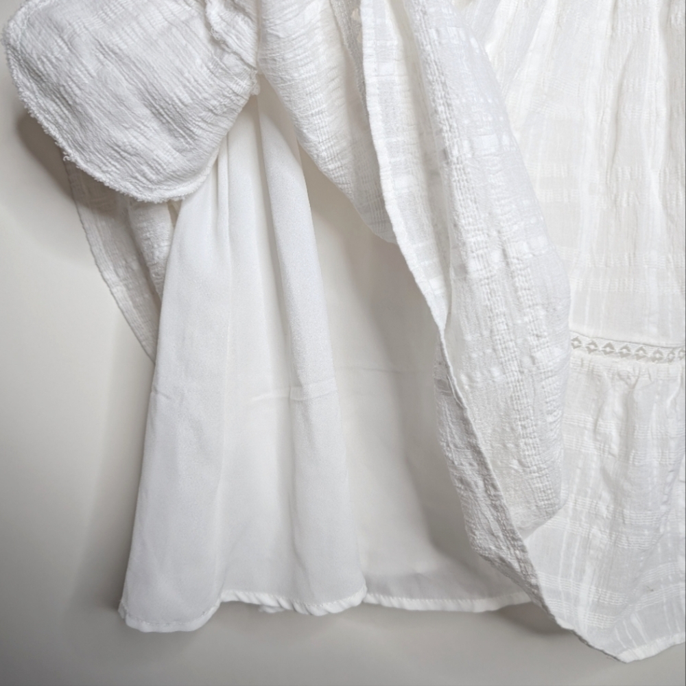 Knox Rose V Neck Ruffled White Short Sleeve Cottagecore Mini Dress Size Large - Picture 10 of 16